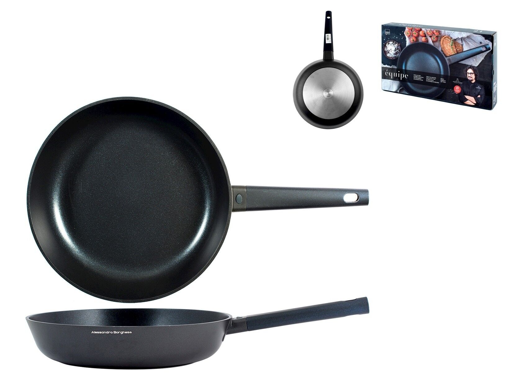 Borghese Equipe Pfanne aus Aluminiumdruckguss mit Pfluon Antihaftbeschichtung auch geeignet zum Kochen auf einem Induktionskochfeld 24 cm Alessandro Borghese - Der Luxus der Einfachheit