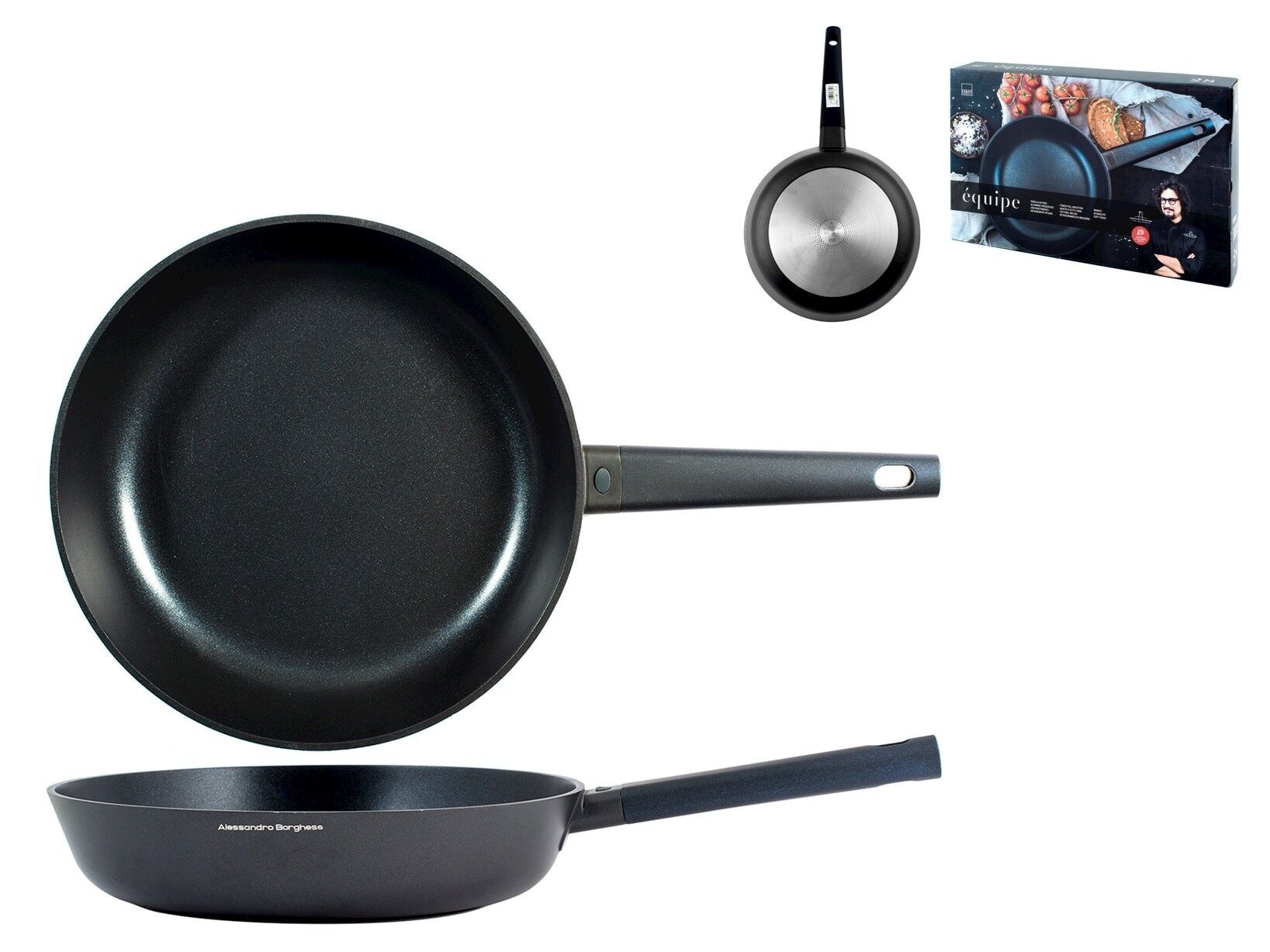 Borghese Equipe Pfanne aus Aluminiumdruckguss mit Pfluon Antihaftbeschichtung auch geeignet zum Kochen auf einem 28 cm Induktionskochfeld Alessandro Borghese - Der Luxus der Einfachheit