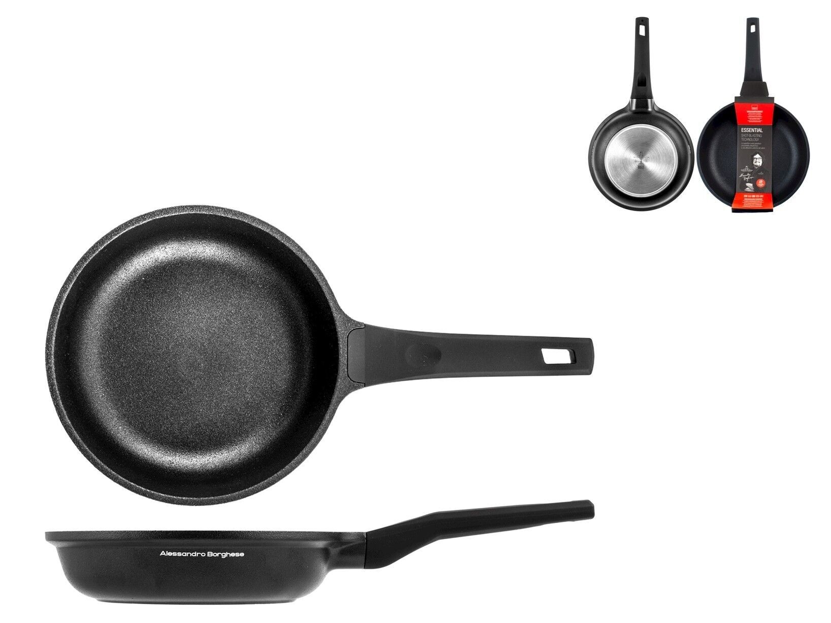 Borghese Essential Bratpfanne aus Aluminiumdruckguss mit Antihaftbeschichtung Shot Blasting Technology auch geeignet zum Kochen auf einem 22 cm Induktionskochfeld Alessandro Borghese - Der Luxus der Einfachheit