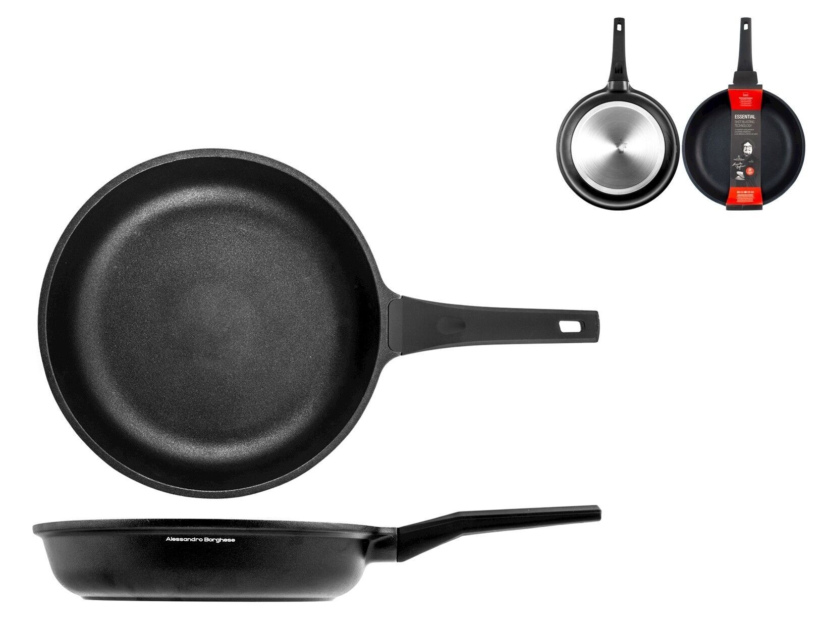 Borghese Essential Pfanne aus Aluminiumdruckguss mit Antihaftbeschichtung Shot Blasting Technology auch geeignet zum Kochen auf einem 26 cm Induktionskochfeld Alessandro Borghese - Der Luxus der Einfachheit