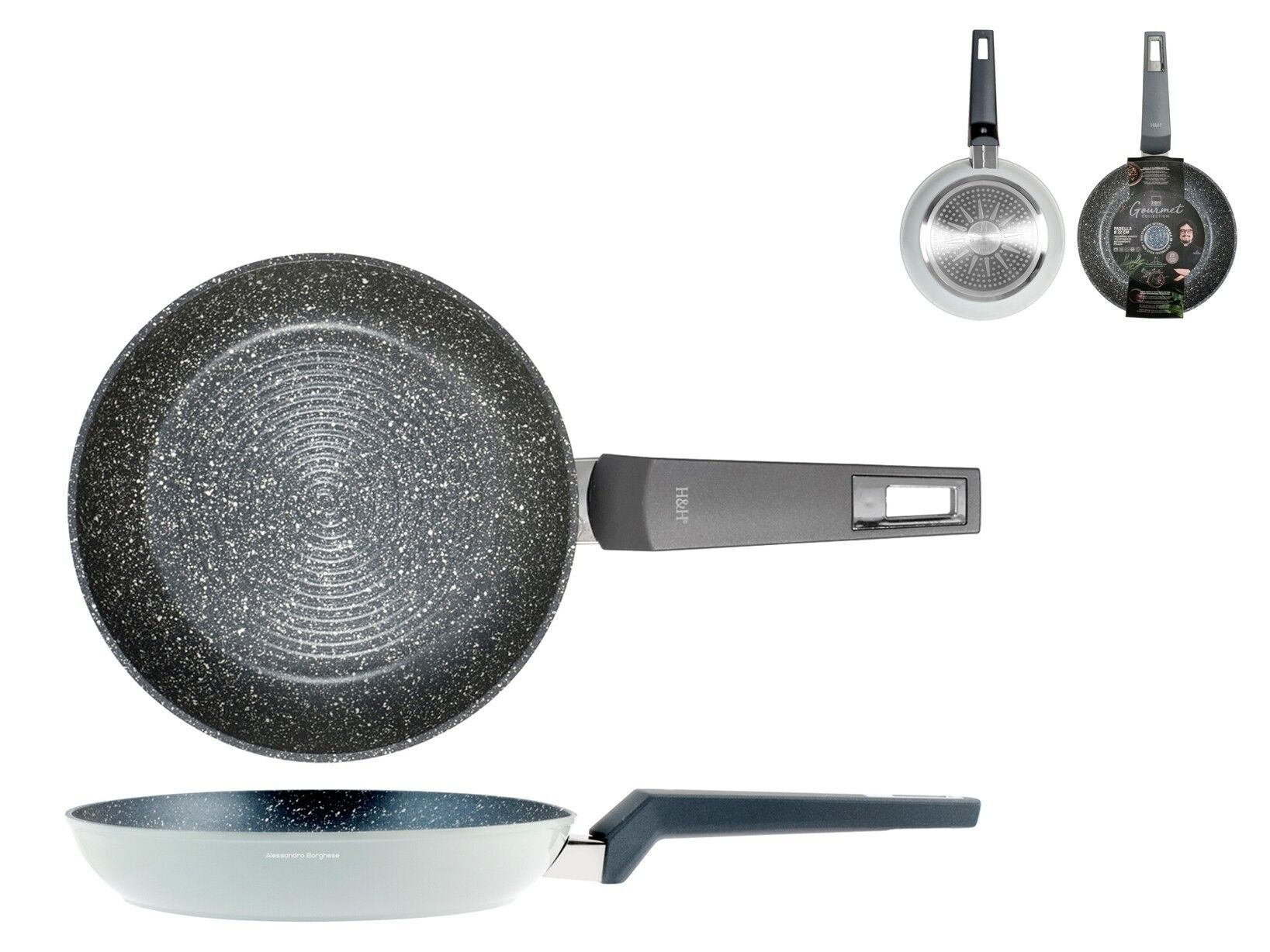 Borghese Gourmet-Pfanne aus geprägtem Aluminium mit Pfluon Antihaft-Steinspiralbeschichtung auch für Induktionsherde geeignet und 22 cm Soft-Touch-Griff Alessandro Borghese - The Luxury of Simplicity