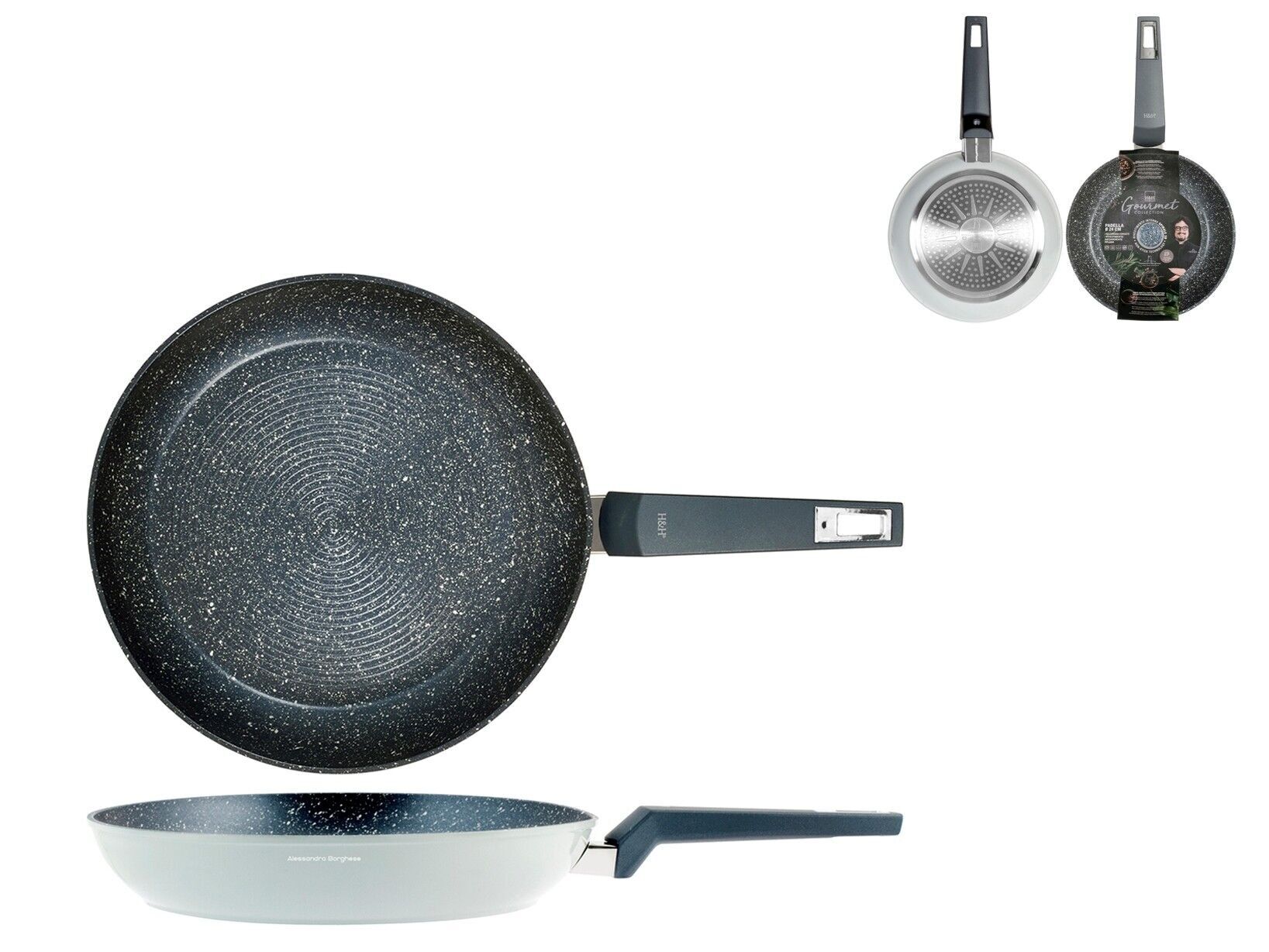 Borghese Gourmet-Pfanne aus geprägtem Aluminium mit Pfluon-Antihaft-Steinspiralbeschichtung auch für Induktionsherde geeignet und Soft-Touch-Griff 24 cm Alessandro Borghese - The Luxury of Simplicity