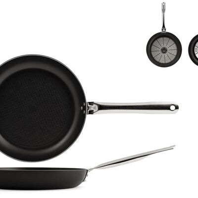 Dallas Pro pan in aluminum with non-stick coating. Suitable for all hobs including induction. Diameter 34 cm black color steel handle