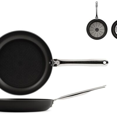 Dallas Pro pan in aluminum with non-stick coating. Suitable for all hobs including induction. Diameter 36 cm black color steel handle