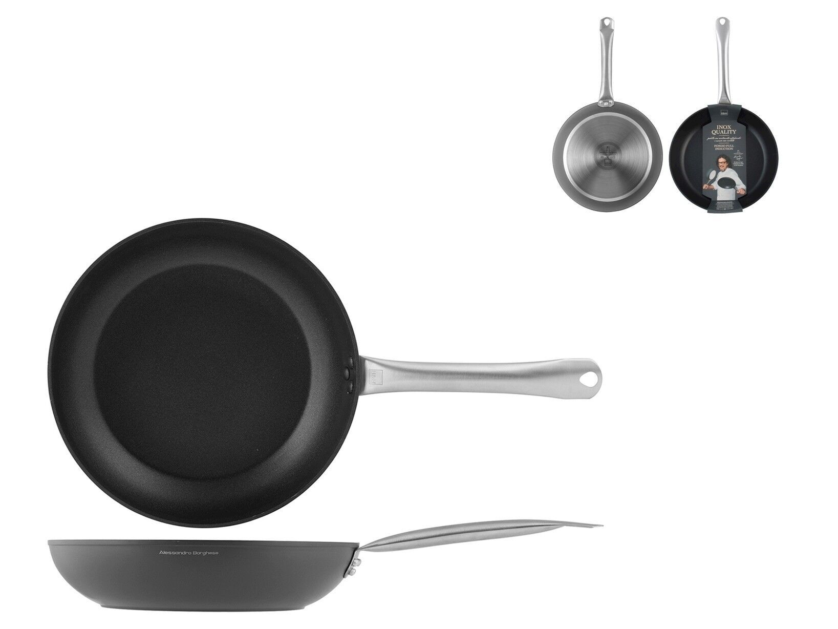 Edelstahl-Qualitätspfanne mit Antihaftbeschichtung und genietetem Edelstahlgriff. Geeignet für alle Herdarten, einschließlich Induktion, cm 22.Cooking Style und Der Luxus der Einfachheit von Küchenchef Alessandro Borghese.