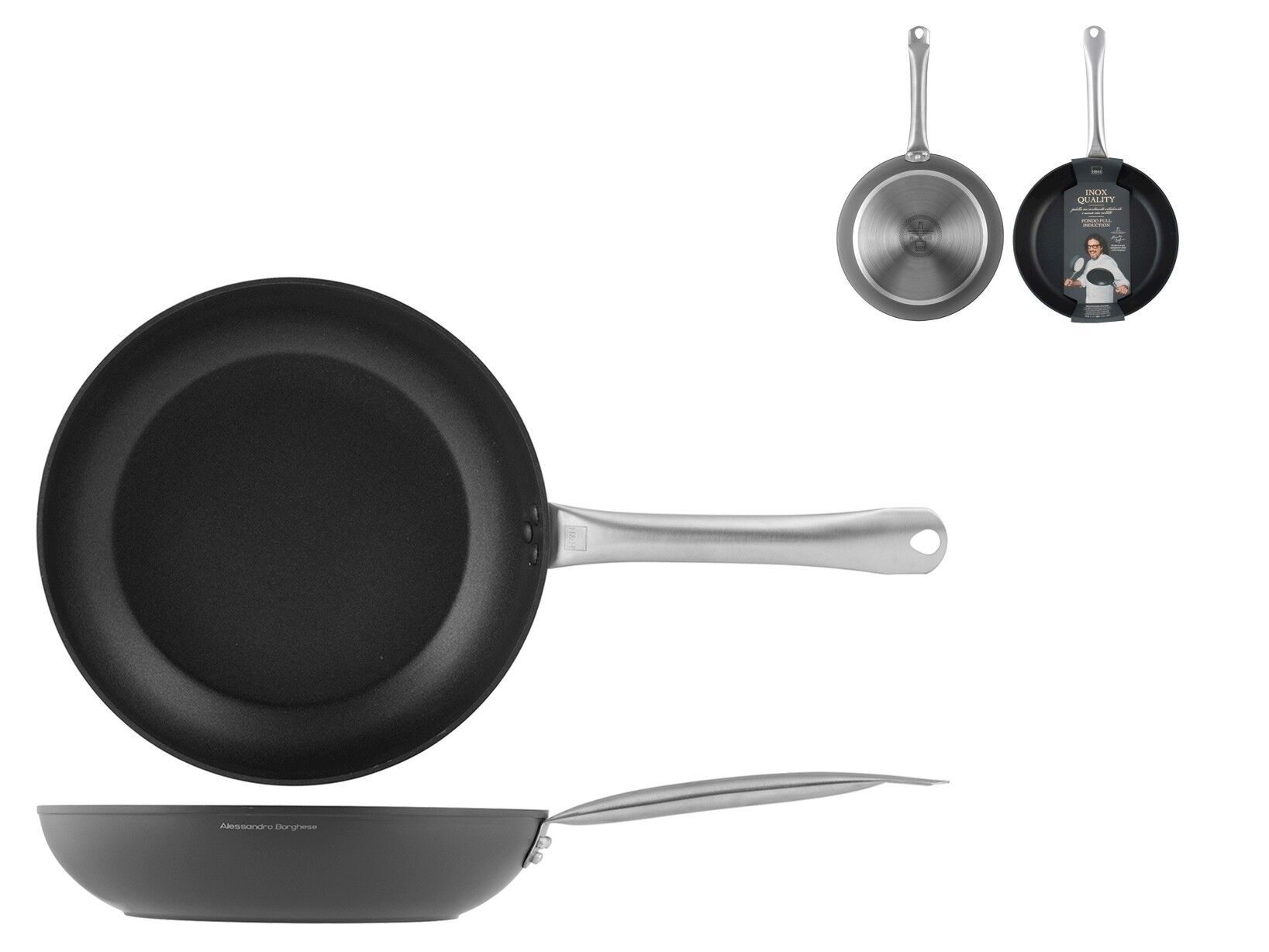 Edelstahl-Qualitätspfanne mit Antihaftbeschichtung und genietetem Edelstahlgriff. Geeignet für alle Herdarten, einschließlich Induktion, 30 cm Cooking Style und Der Luxus der Einfachheit von Küchenchef Alessandro Borghese.