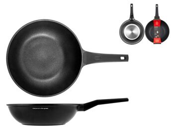 Poêle wok 1 poignée Borghese Essential en aluminium moulé sous pression avec revêtement antiadhésif Technologie de grenaillage convient également pour une utilisation sur une plaque à induction noire de 28 cm Alessandro Borghese - Le luxe de la simplicité 1