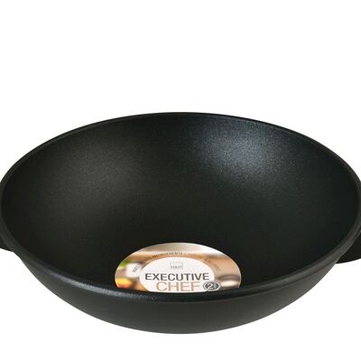 Wok pan 2 handles Executive Chef in die-cast aluminum with 32 cm non-stick coating. 2-year guarantee