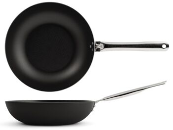 Poêle wok Dallas Pro en aluminium avec revêtement antiadhésif. Convient à tous les feux, y compris l'induction. Diamètre 32 cm manche en acier coloris noir 5