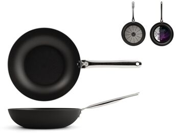 Poêle wok Dallas Pro en aluminium avec revêtement antiadhésif. Convient à tous les feux, y compris l'induction. Diamètre 32 cm manche en acier coloris noir 1