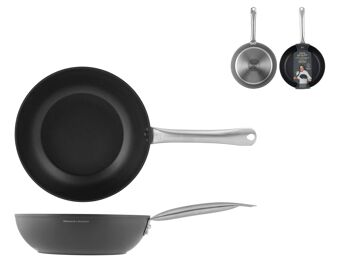 Wok Inox Poêle de qualité avec revêtement antiadhésif et poignée rivetée en acier inoxydable. Convient à toutes les plaques de cuisson, y compris l'induction, cm 28.Cooking Style et Le luxe de la simplicité par le chef Alessandro Borghese. 5