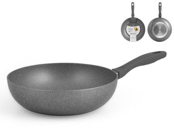 Poêle en aluminium Wok Stone Grey avec revêtement antiadhésif en pierre également adaptée aux plaques à induction de 28 cm 4