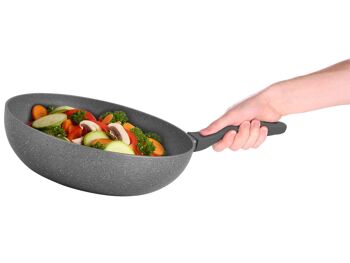 Poêle en aluminium Wok Stone Grey avec revêtement antiadhésif en pierre également adaptée aux plaques à induction de 28 cm 6