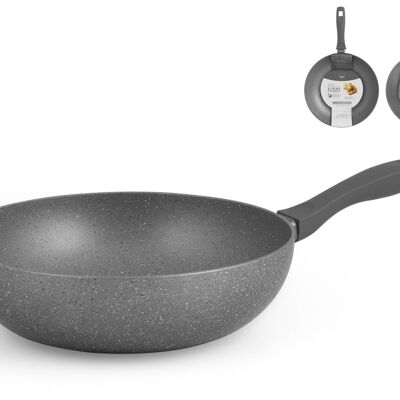 Wok Stone Gray aluminum pan with stone non-stick coating also suitable for 28 cm induction hobs