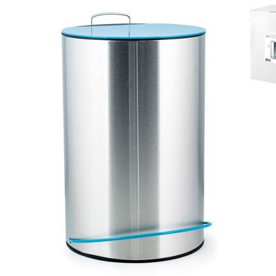 Pattumiera inox con Pedale Coperchio azzurro 13 lt