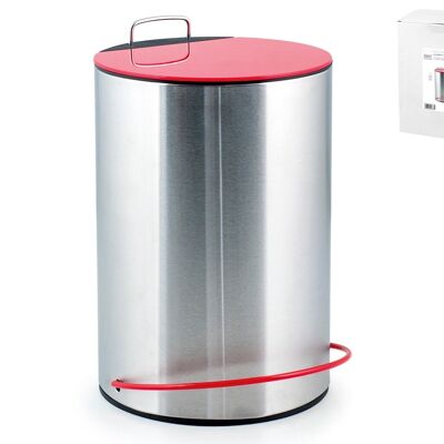 Abfallbehälter aus Edelstahl mit Red Cover Pedal 5 lt