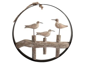 Pendentif rond en métal égéen avec mouettes en bois 33,5 cm 2