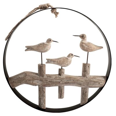 Aegean round metal pendant with wooden seagulls 33.5 cm
