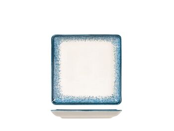 Assiette carrée Jupiter en porcelaine bleu clair et ivoire cm 19. 2