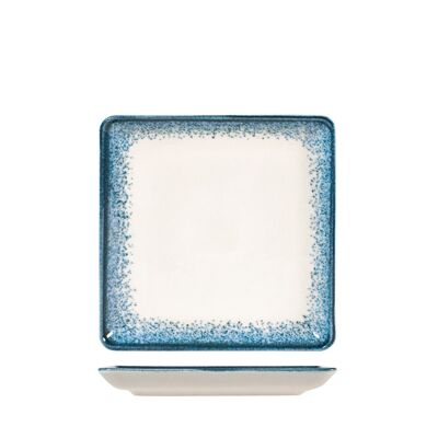 Jupiter square plate in light blue and ivory porcelain cm 19.