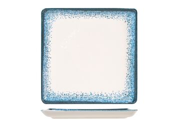 Assiette carrée Jupiter en porcelaine bleu clair et ivoire cm 25. 2