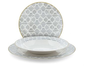 Assiette plate Osaka en porcelaine neuve décor gris 26,5 cm 2
