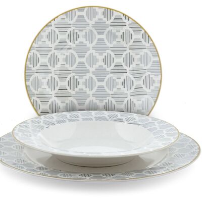 Osaka Speiseteller aus New Bone China mit grauer Dekoration 26,5 cm