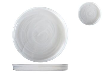 Assiette en albâtre en verre blanc cm 22x2,5h. 3