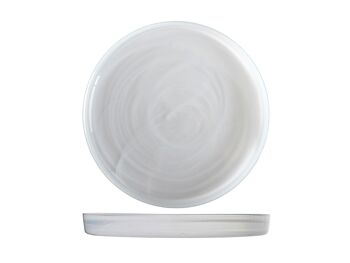 Assiette en albâtre en verre blanc cm 22x2,5h. 4