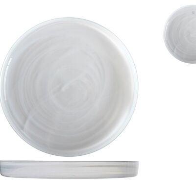 Alabaster plate in white glass cm 22x2,5h.