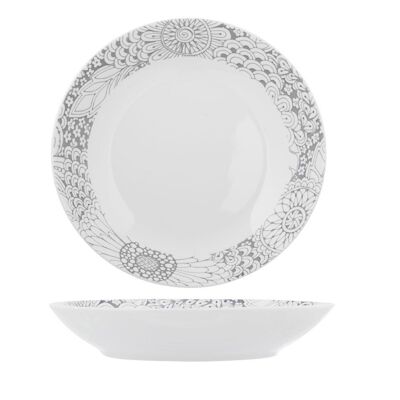 Assiette creuse coupe Kyoto en porcelaine neuve décor gris 20 cm