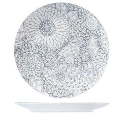 Assiette plate coupe Kyoto en porcelaine fine décor gris 26,5 cm