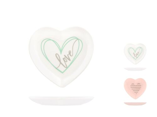 Piatto cuore You&me in new bone china, decori e colori assortiti nelle tonalità pastello 12,5 cm.