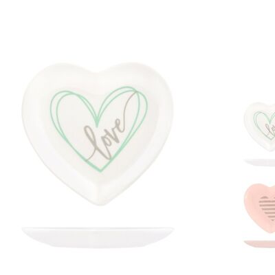 You & me heart plate in new bone china, decorations and assorted colors in pastel shades 12.5 cm.