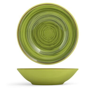 Avocado soup plate in green stone ware, coupe shape 20 cm