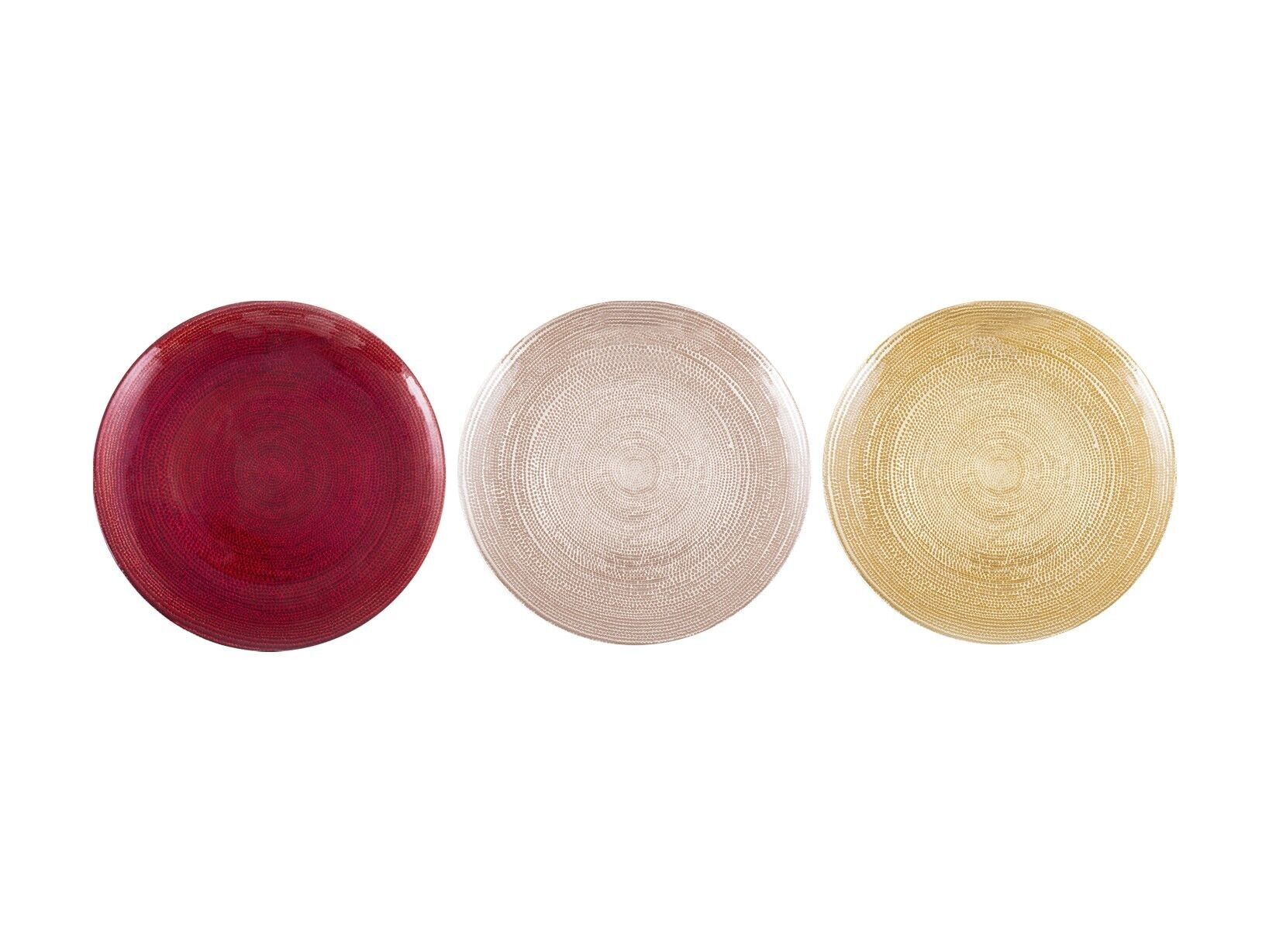 Piatto fondo Celebration in vetro glitterato colore oro, rosso, champagne cm 22.