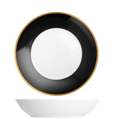 Onyx soup plate in porcelain with black band and golden border 20 cm.