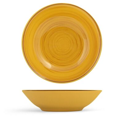 Papaya soup plate in yellow stone ware, coupe shape, 20 cm