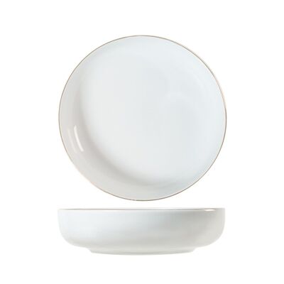 Plato hondo Pearl de porcelana blanca con hilo dorado cm 19.