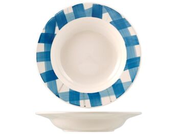 Assiette creuse en grès décor rayures bleues 21 cm 6