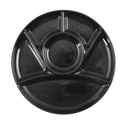 Ceramic Fondue Plate 6 Compartments 23 cm Black Color