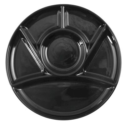Fondueteller aus Keramik, 6 Fächer, 26 cm, schwarze Farbe