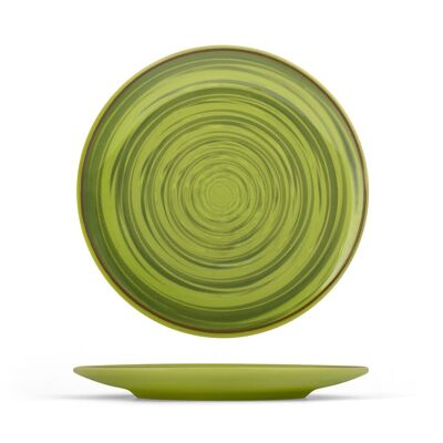 Avocado fruit plate in stone ware green color coupe shape 19 cm.
