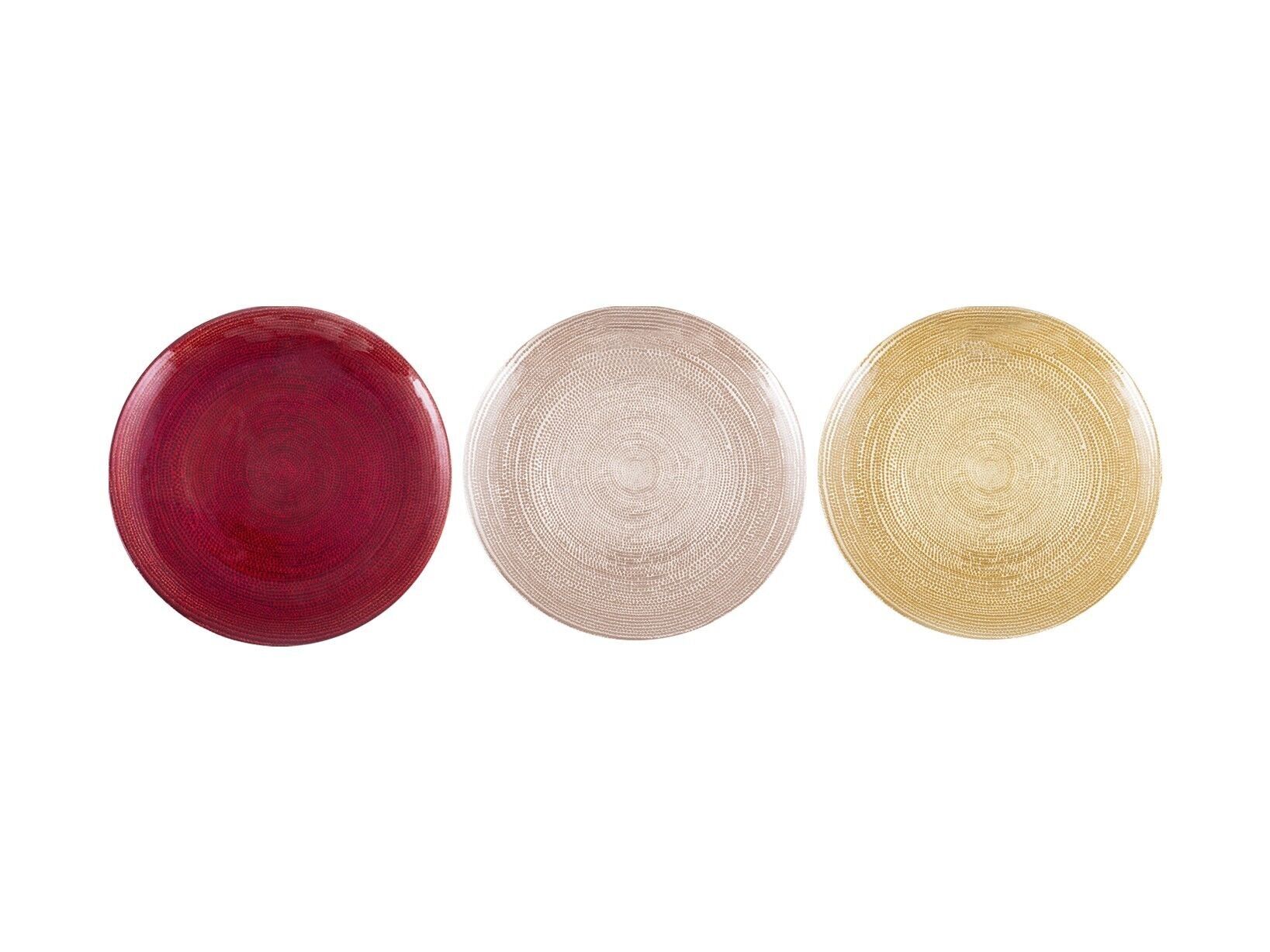 Piatto frutta Celebration in vetro colori assortiti rosso ,oro, silver cm 21.Lavaggio in lavastoviglie massimo 40 gradi