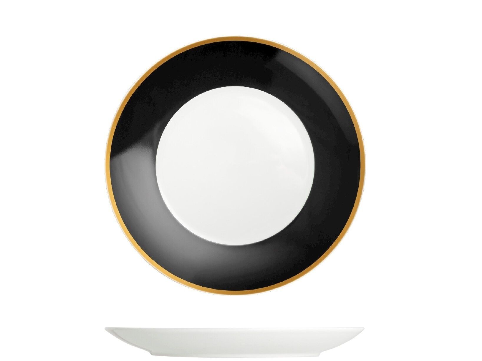 Piatto frutta Onyx in porcellana fascia colore nero e bordino dorato cm 21.