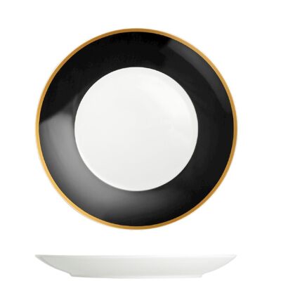 Onyx fruit plate in porcelain with black band and golden border cm 21.