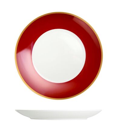 Ruby porcelain fruit plate with ruby red color band and golden border 21 cm.