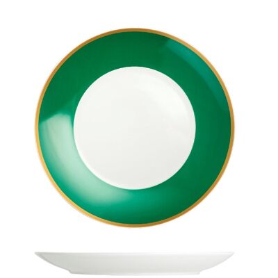 Porcelain Smeraldo fruit plate with emerald green band and golden border 21 cm.