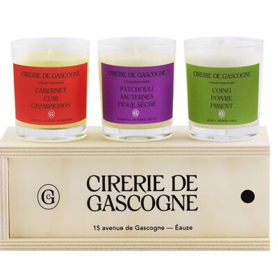 Coffret bois 3 bougies parfumées collection Hiver