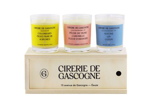 Coffret bois 3 bougies parfumées collection Printemps - Eté
